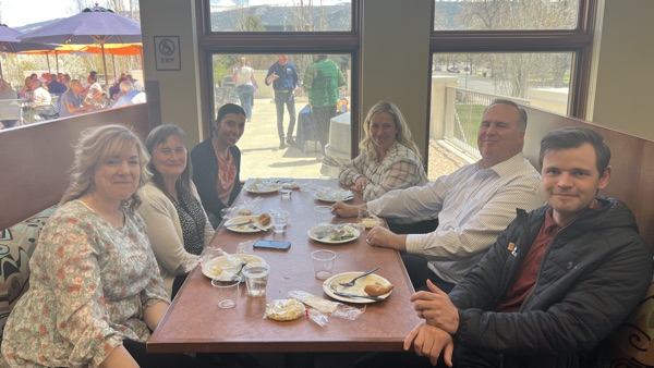 Staff enjoy a lunch at the library